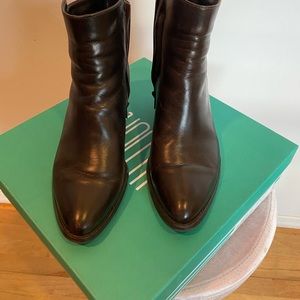 Leather front/suede back ankle boot.